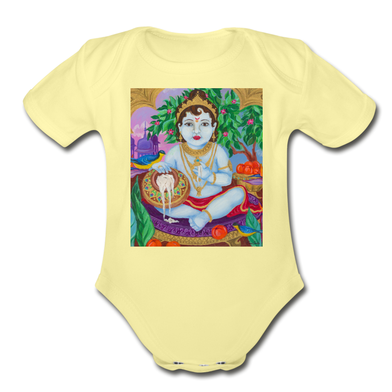 Organic Short Sleeve Baby Bodysuit | BABY KRISHNA - washed yellow