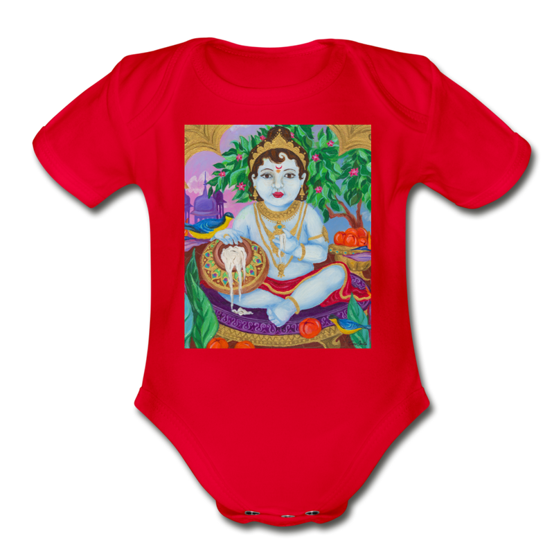Organic Short Sleeve Baby Bodysuit | BABY KRISHNA - red