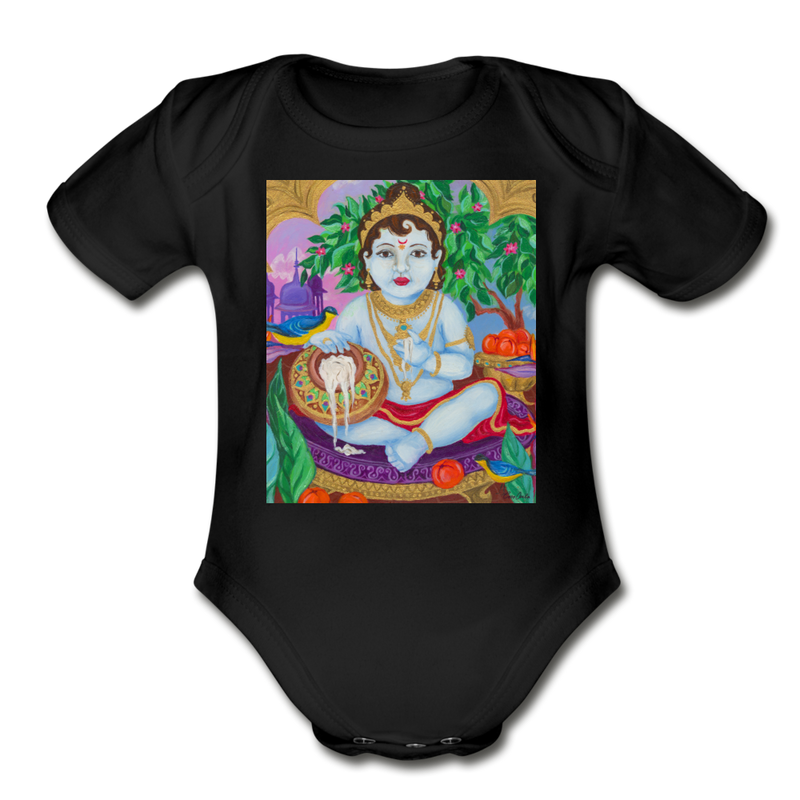 Organic Short Sleeve Baby Bodysuit | BABY KRISHNA - black
