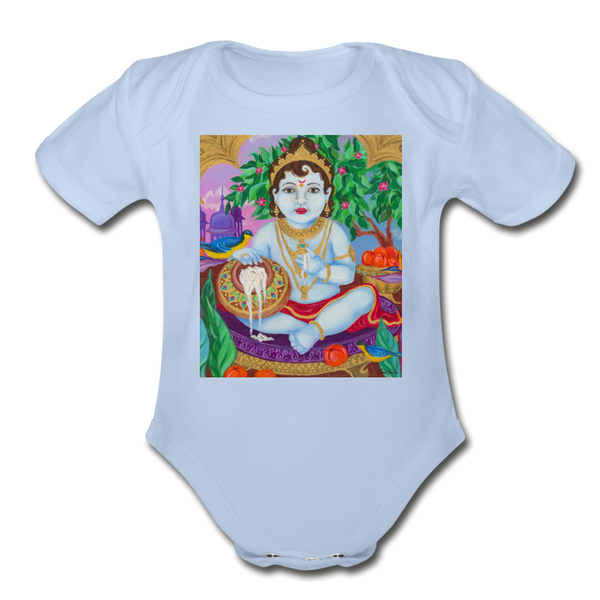 Organic Short Sleeve Baby Bodysuit | BABY KRISHNA - sky
