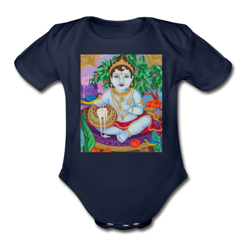 Organic Short Sleeve Baby Bodysuit | BABY KRISHNA - dark navy