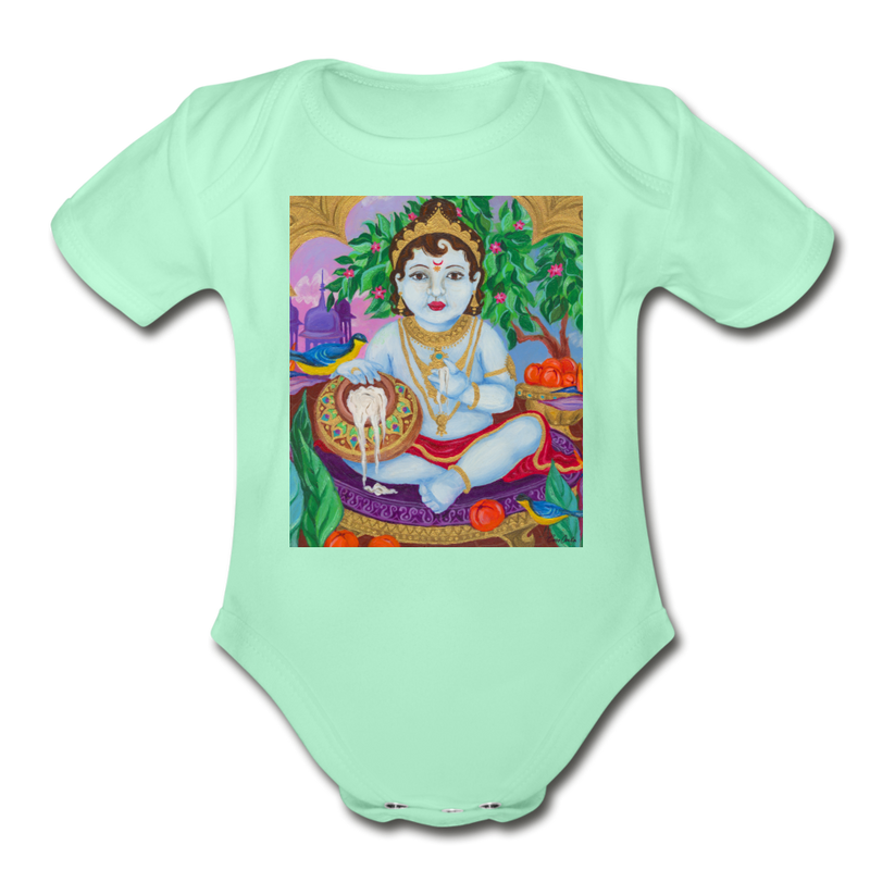 Organic Short Sleeve Baby Bodysuit | BABY KRISHNA - light mint